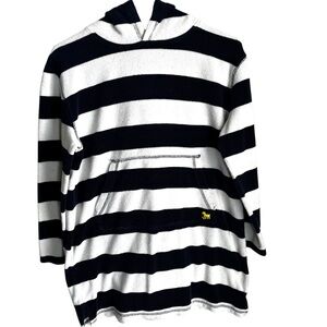 Mini Boden Navy White Striped Hoodie Terrycloth Coverup Size 11-12 Stains